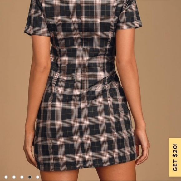 Lulu's Plaid Mini Dress w/ Slit Women's Small S Black Red White Square Neck Prep - Picture 4 of 7